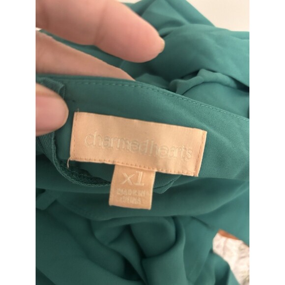 Charmed Hearts Green Pleated Maxi Dress Women's Size XL Adjustable Strap Elegant - Picture 4 of 5